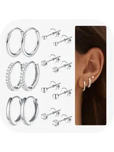 7 Pairs Gold Earrings Set for Women ,14K Gold Plated Stud Earring for Multiple Piercing, Hypoallergenic Cubic Zirconia Tiny Mini Gold Huggie Hoop Earrings 925 Sterling Silver Needle  Cartilage Sleep Earrings