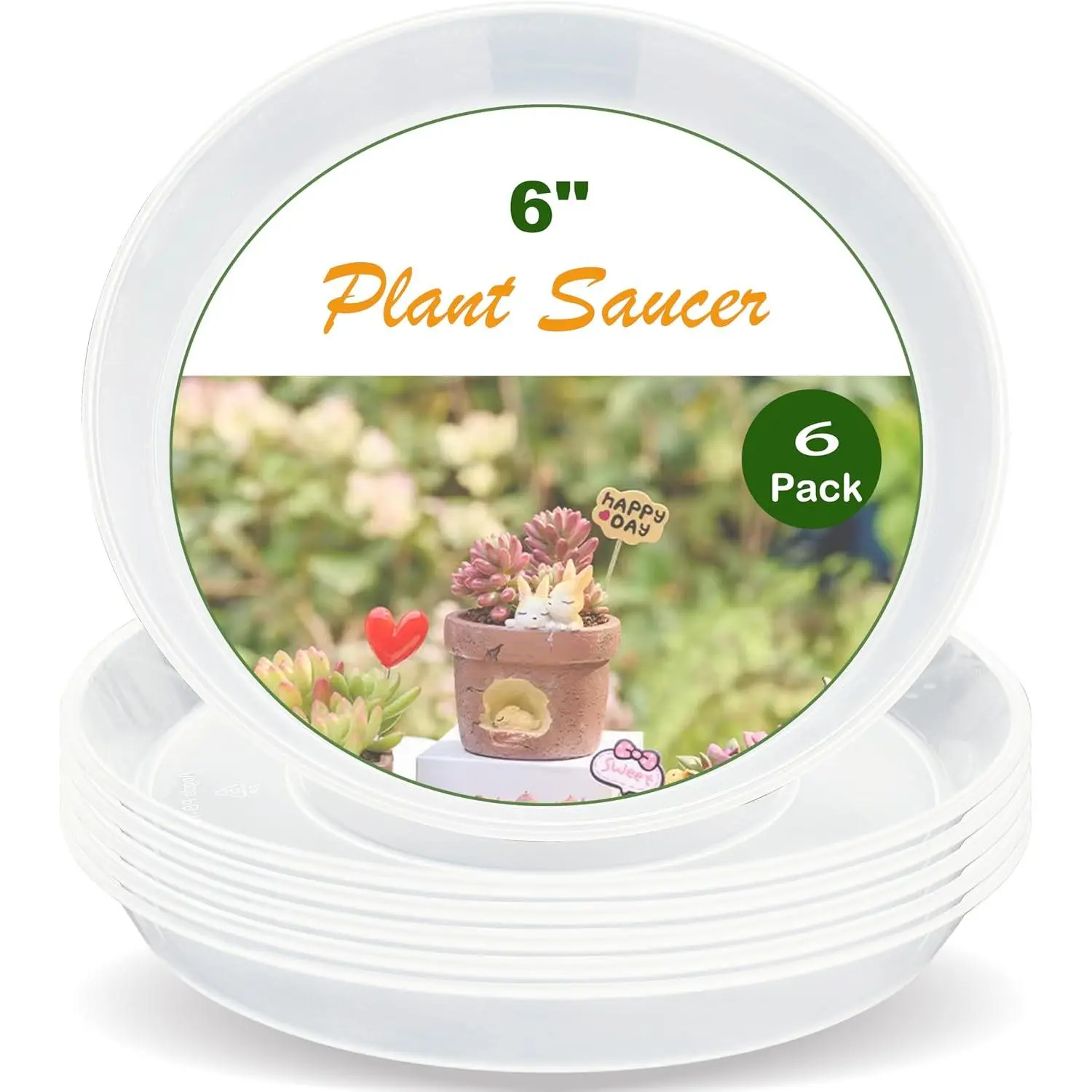 Tray 6 inch, 6 Pack Plastic  Saucers for Indoors Outdoor, Heavy Duty Drainage Drip Water Trays for Planter Pots Flower, Saucers for Potted  (6", Clear)