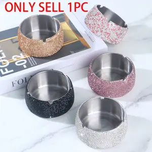 Luxury Rhinestone Ashtray, Fashionable Stainless Steel, Windproof, Home Bar Decor, Office Desk, Birthday Gift, Holiday Ornament