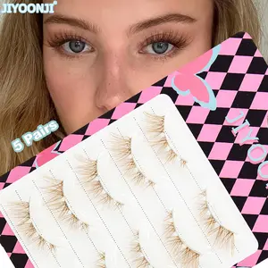 Natural Long False Eyelashes, 5 Pairs, Transparent Stem Cross Type, Segmented Eye Tail Extension, Fox Style Lashes 15mm