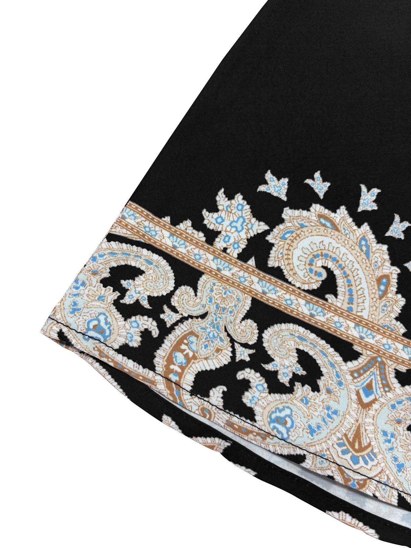 Women's Ethnic Style Floral Print Dress, Belt Detail, Casual Breathable Woven Elegant Vacation Look, Spring Summer A-Line Long Sleeve Ruffle Hem Dress