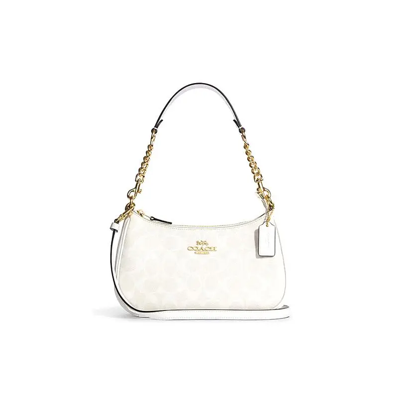 COACH Teri 25 Classic Monogram Synthetic Leather Crossbody Shoulder Bag for Women, Medium Size, White