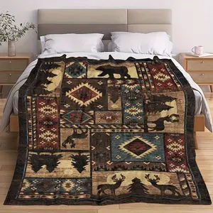 1pc Printed Flannel Blanket Gift Square Blanket Cozy Soft
