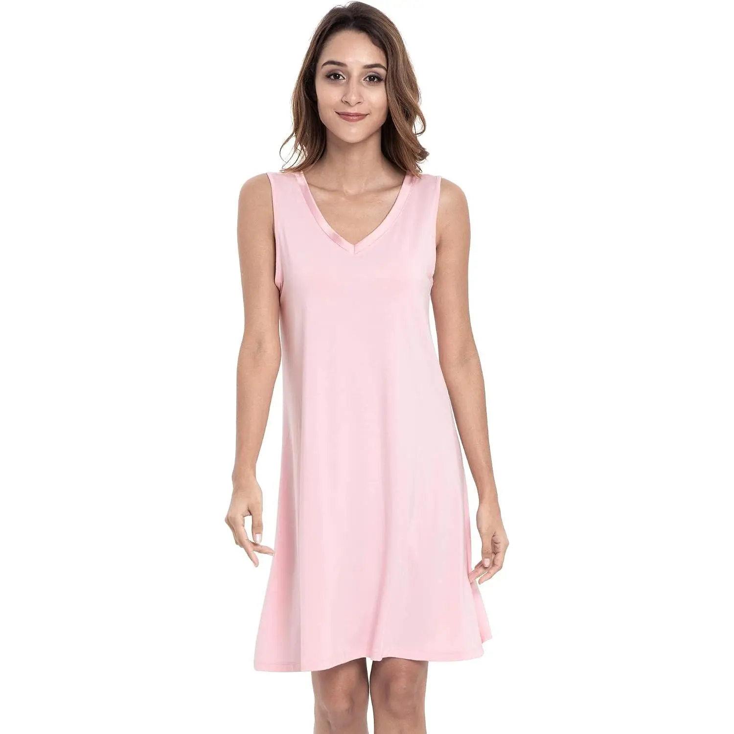 GYS Women's Cooling Bamboo Viscose V-Neck Nightgown - Knee-Length Loungewear Nightwear, Solid Rayon Blend, Cloud-Soft, Moisture-Wicking, Lightweight for Hot Sleepers