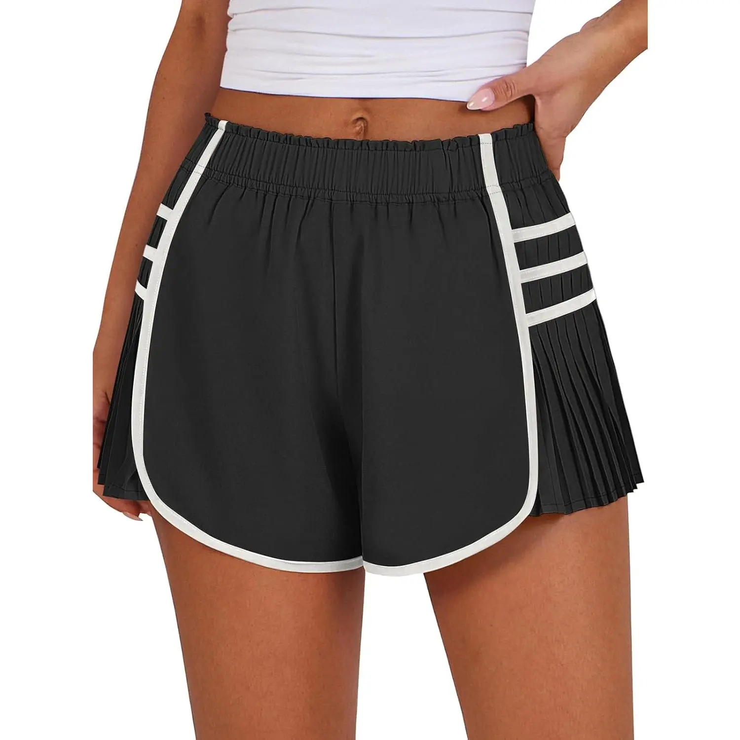 Women Running Shorts Flowy Pleated Athletic Shorts Summer High Waisted Tennis Sporty Workout Gym Shorts