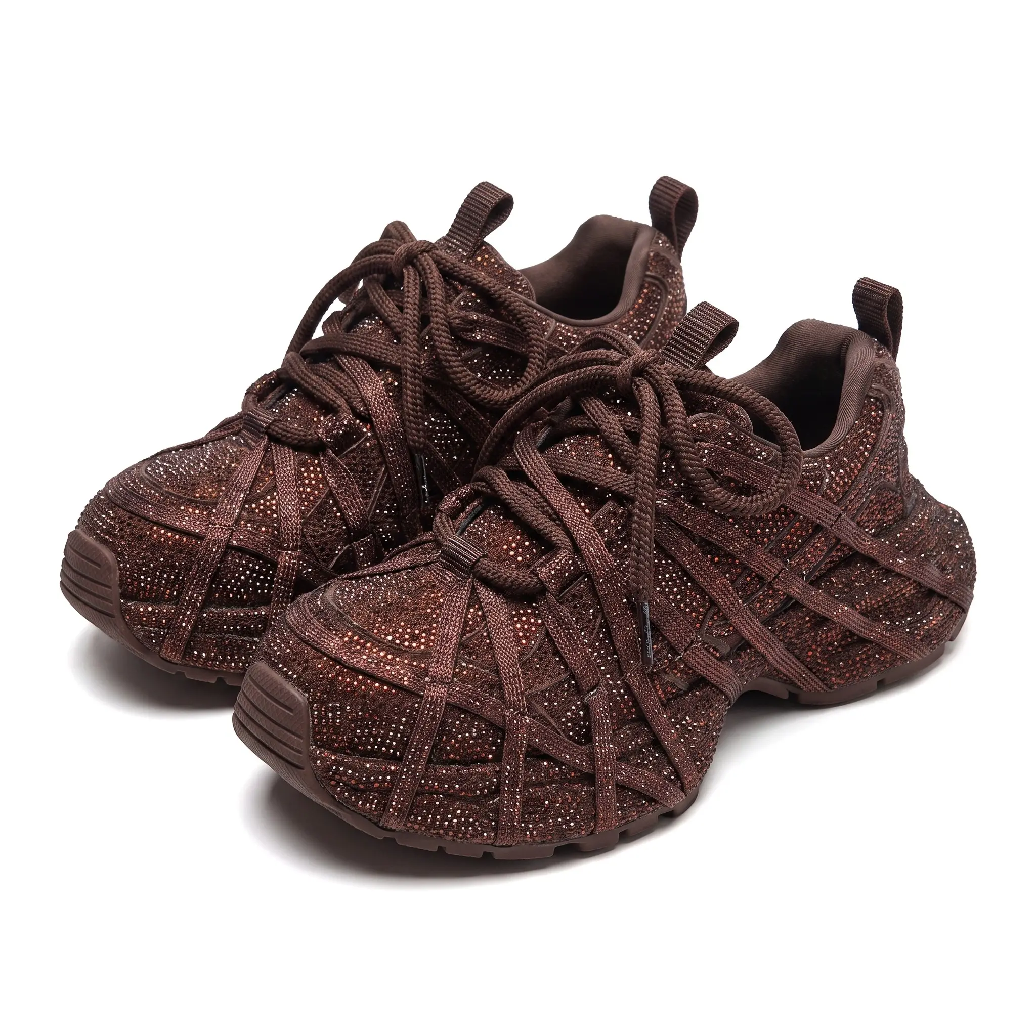 Chunky Rhinestone Dad Sneakers For Women Cozy Breathable Lightweight Lace Up Casual Shoes With Hidden Height Increase Trendy Paris Starry Sky Style