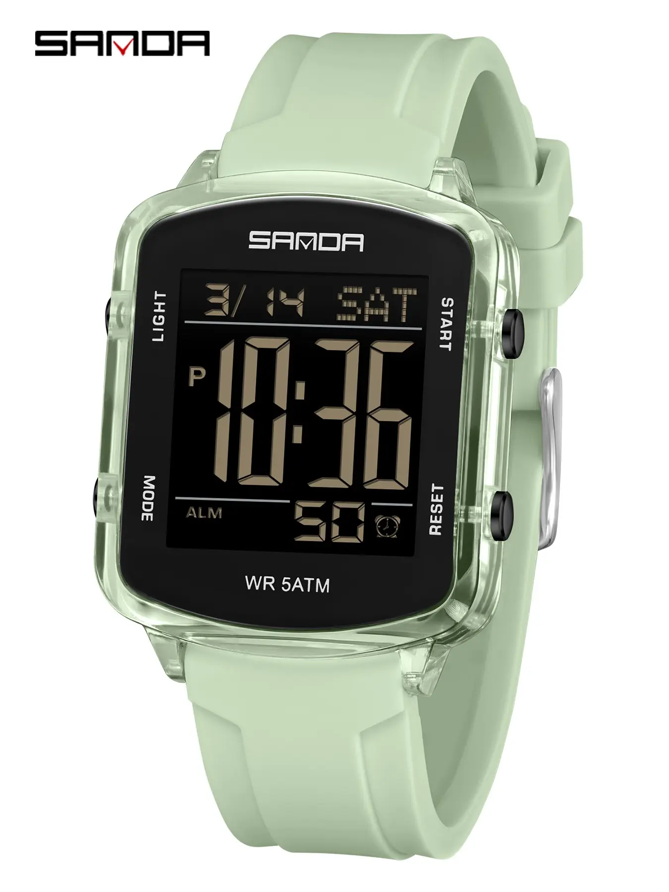 1pcs Sanda6351 Fashion Transparent Electronic Watch, Unisex Student Watch, 5atm Waterproof, Night Light, Multi-Functional