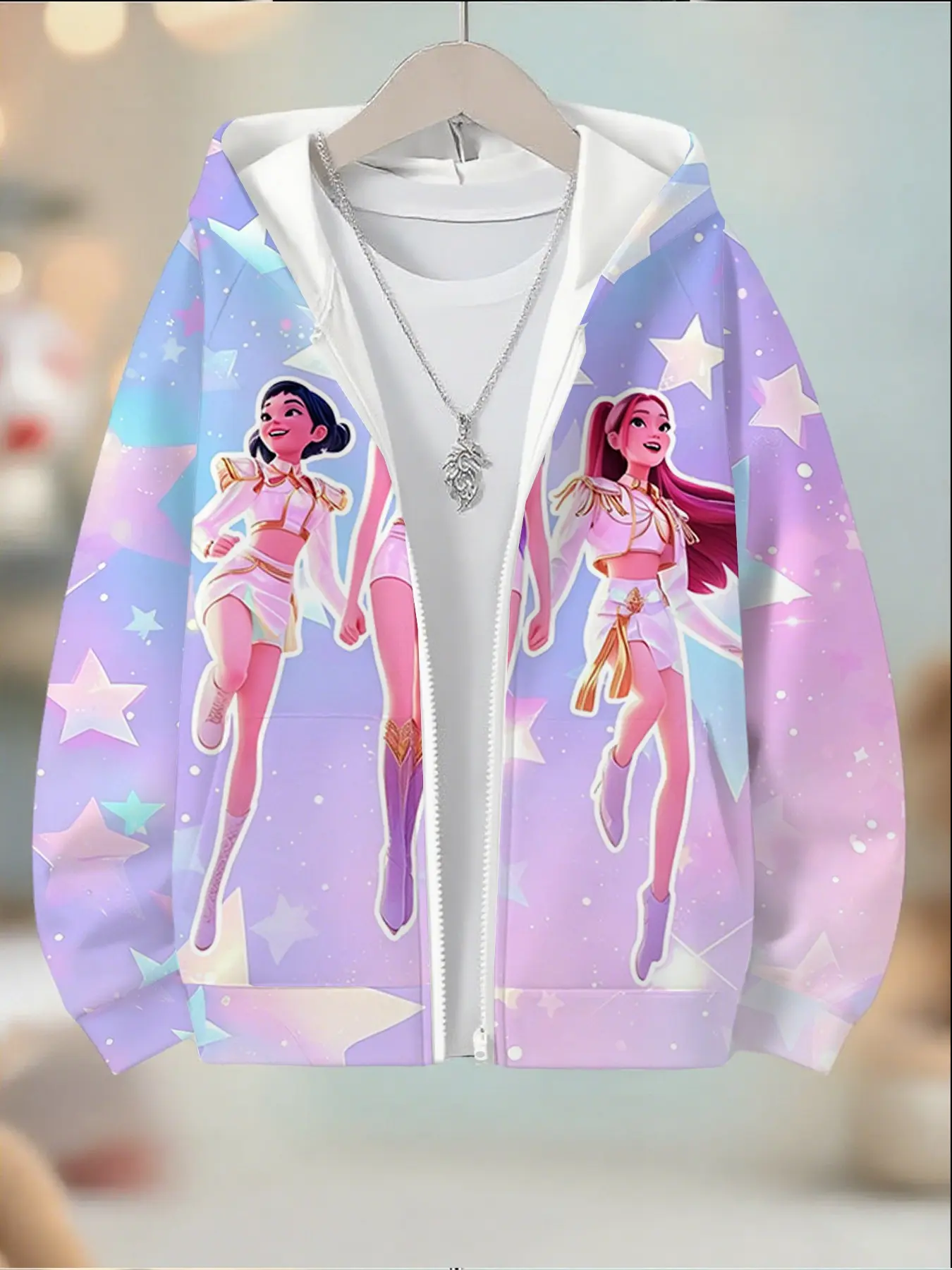 Girls' Spring Fall Zipper Hoodie Jacket, Blue Nebula Starry Full Print Long Sleeve, Perfect for Christmas Halloween Birthday Gifts