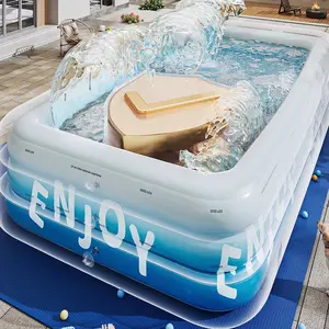 118×69in 3-Floor Inflatable Pool for Kids and Adults,Oversized Thickened Family Blow Up Pools, Rectangular Inflatable Swimming Pool for Backyard, Outdoor, Garden, Summer Water Party #SummerVibes