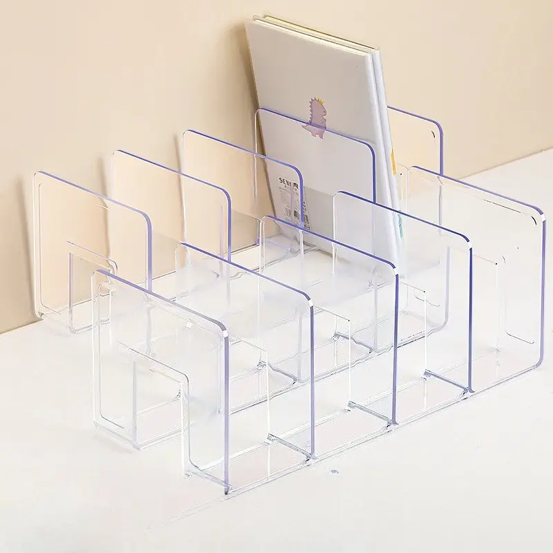 Student Desk Fixed Divider Bookshelf, 4 Transparent Acrylic Sections, Durable and Stable, Organize Books and Reading Materials