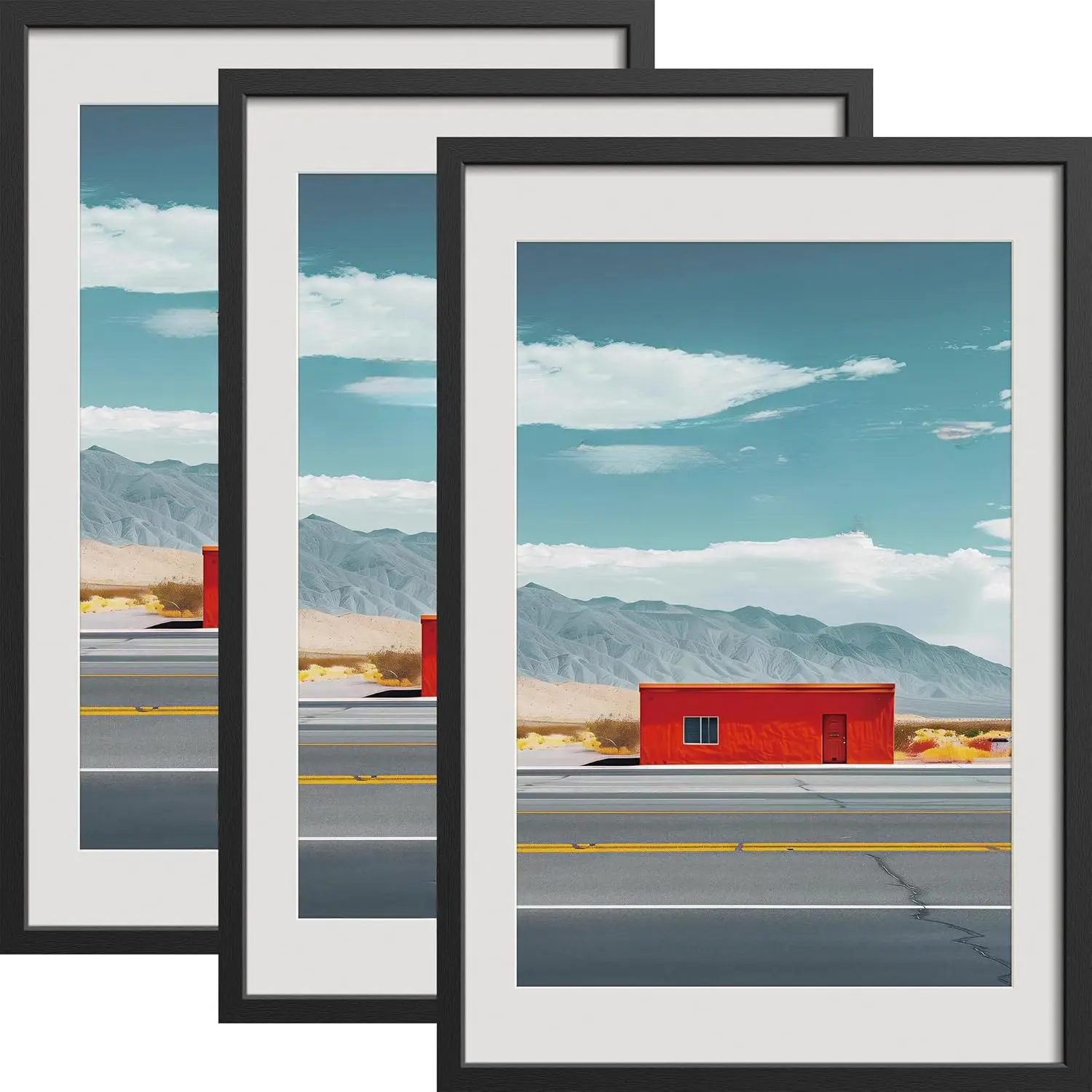 16x24 Picture Frames Black - Wood Wide Border Poster Frame, Display 12x18 with Mat or 16x24 Without, Horizontal & Vertical Wall Mount, 3 Pack,Multiple Sizes