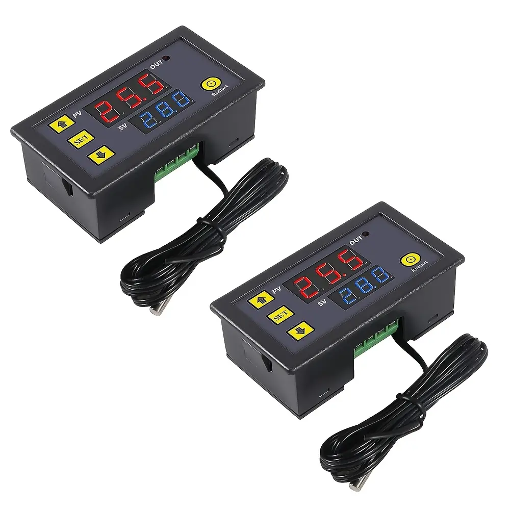 2pcs DC 12V Temperature Controller Temperature Sensor Probe Wire 20A Digital Temperature Control LED Display Thermostat with Heating/Cooling Control Instrument for Aquarium, Greenhouse, Incubator, Etc