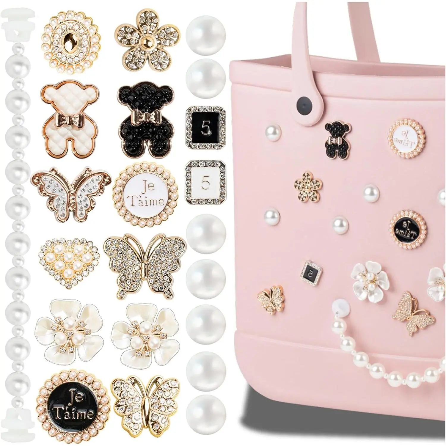Mon Carame Rubber Beach Bag Accessories Charms,Rubber Beach Totes Accessories Inserts,Lovely Pearl Charms