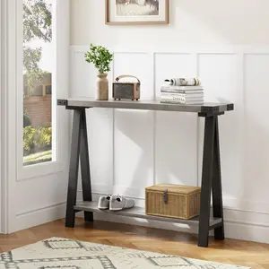 Christmas DealGARVEE Farmhouse Narrow Entryway  Table, 43.3" Console Table With Storage, 2 Tier Sofa Table With Metal Frame and Mdf, Narrow Console Table for Living Room, Hallway, Entryway-Grey