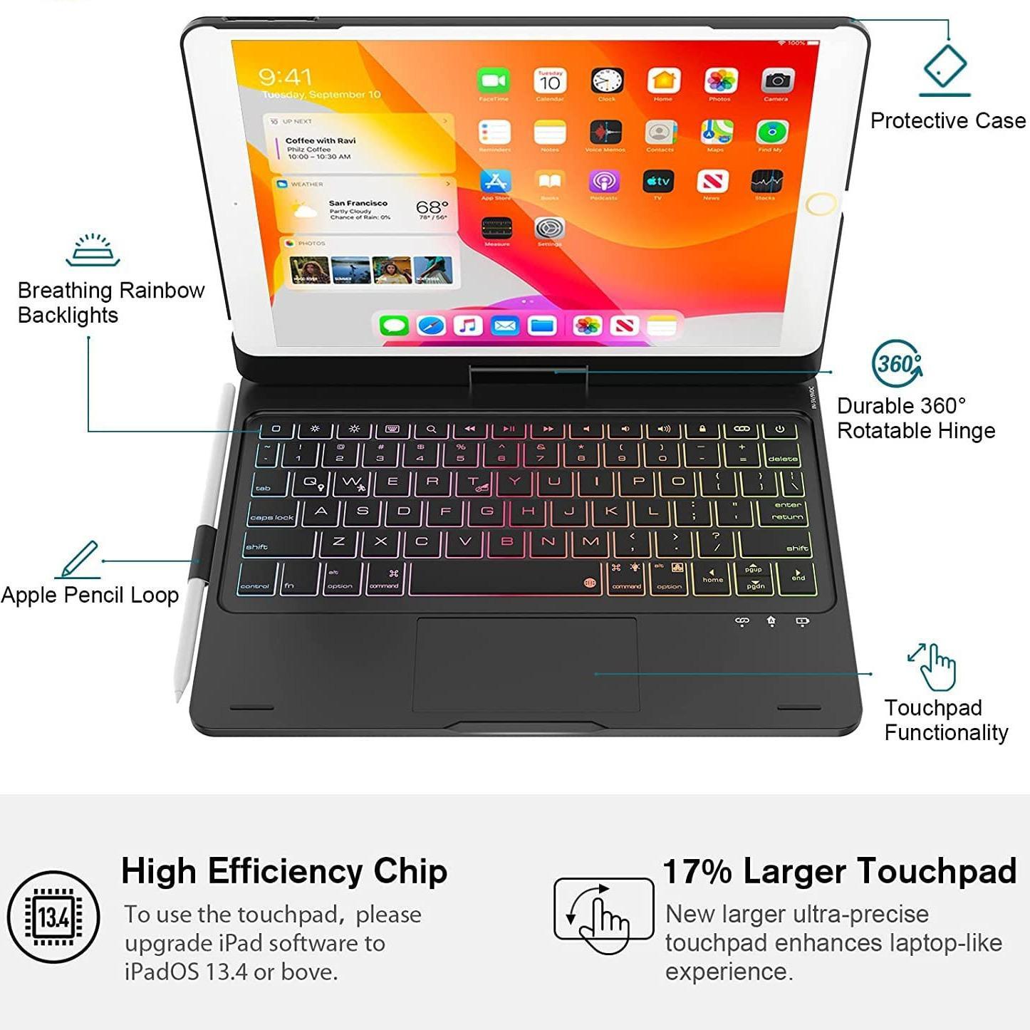 Multi-touch Tablet Keyboard Case, Portable Business Keyboard, Multifunctional Keyboard, Click-anywhere Trackpad, Keyboard with Touchpad, Suitable For iPad 10.2-inch(7/8/9 generation - 2019, 2020, 2021)-10.5 iPad Air3/Pro(2019/2017)