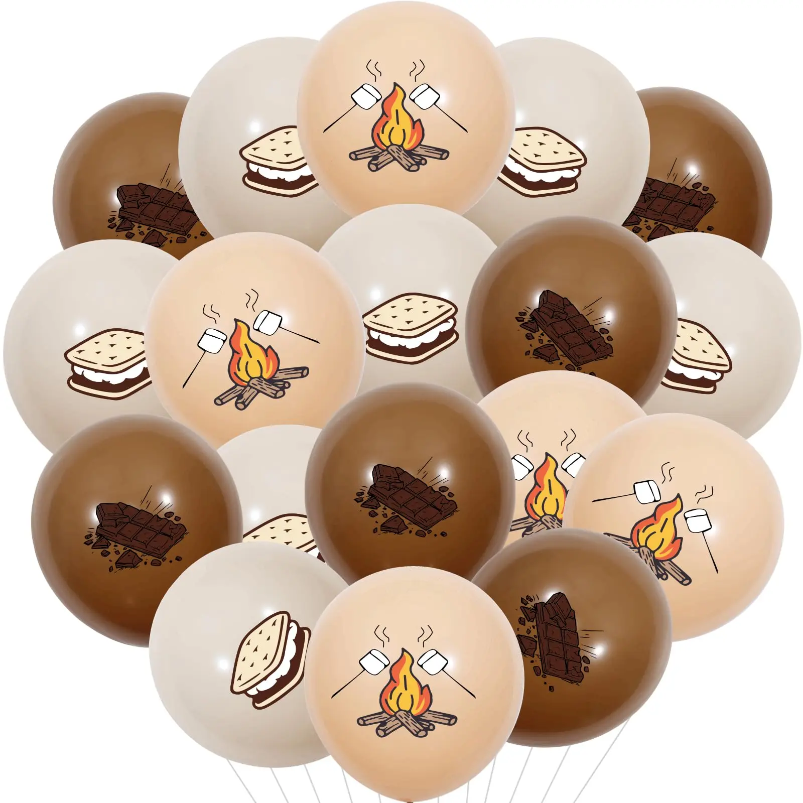 36Pcs Smore Theme Balloons Smores Birthday Baby Shower Latex Balloons Set Bonfire Marshmallows Decor Camping Camper Campfire Party Smore Decorations Supplies