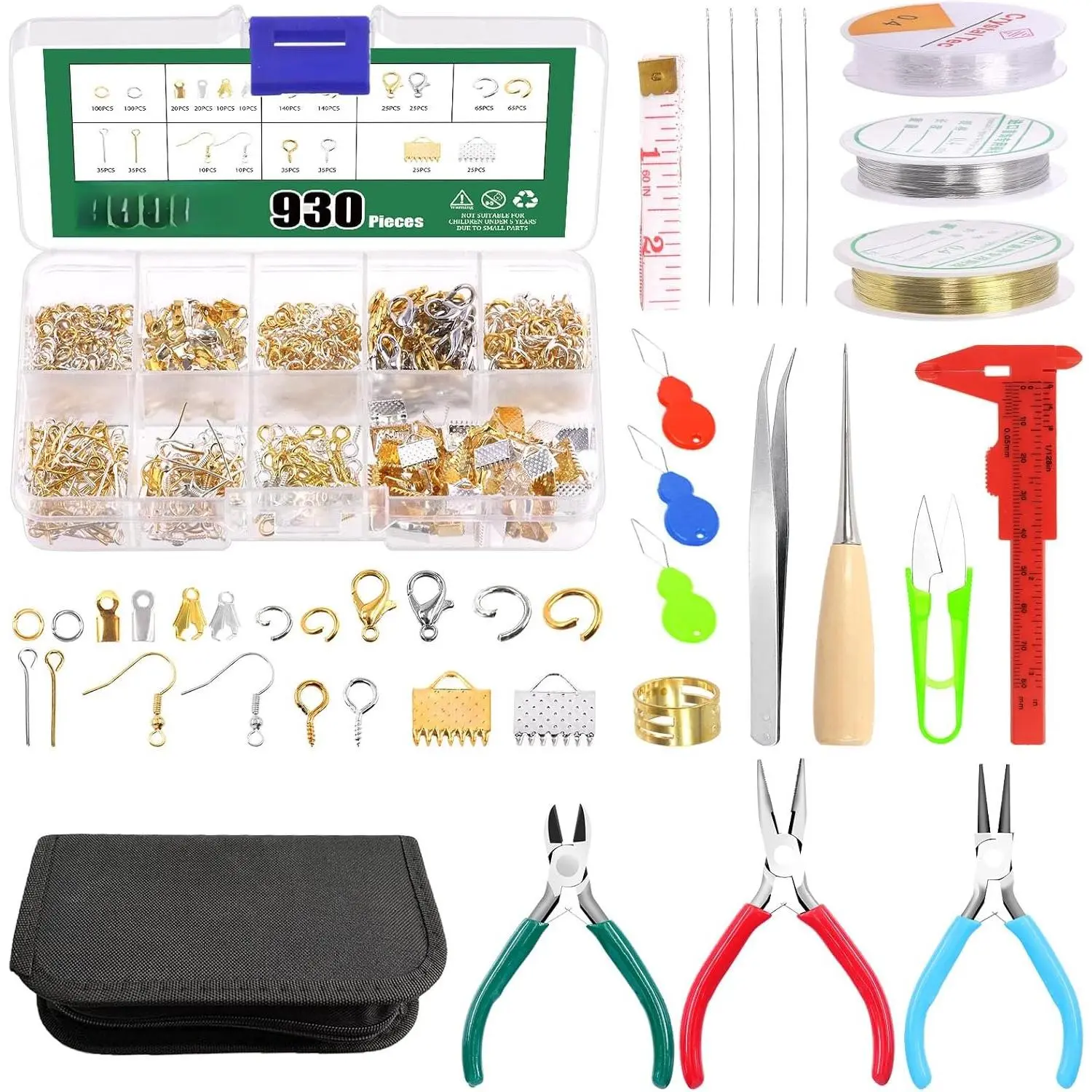 950 count  Making Supplies Kit Includes  Wires, Eye Screw Pin, Jump Ring, Cord End, Lobster Clasps, Earring Hooks, Mini  Pliers for Earring Bracket Necklace Making