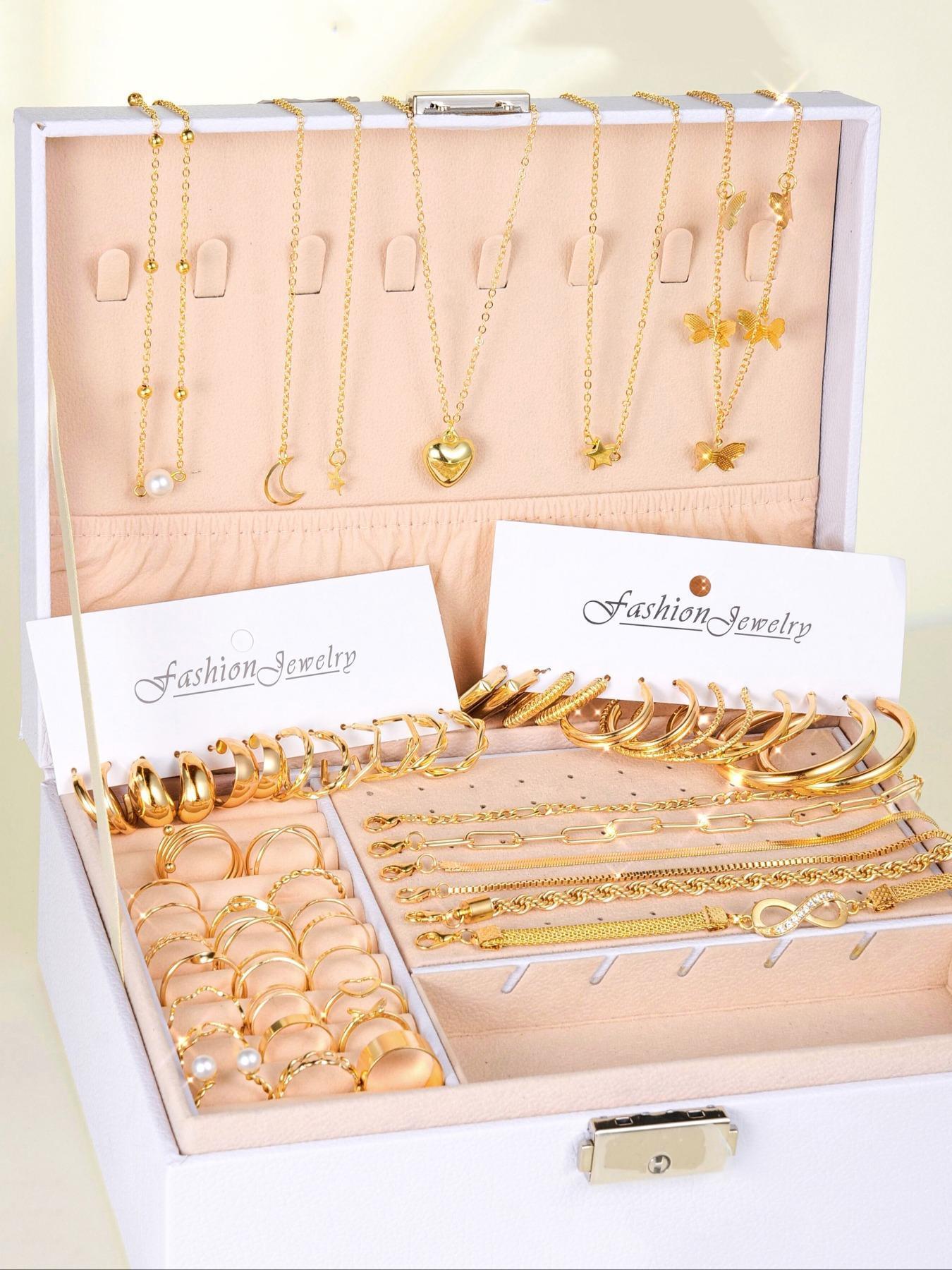 Elegant Simple Metal Style Vintage Jewelry for Summer, Women's Earrings Necklace & Rings & Bracelet & Earrings & Anklet Chain, Five-in-one Fashion Jewelry Accessories Suit for Gift Back To School, 90s Vintage Jewelry, Cute Jewelry