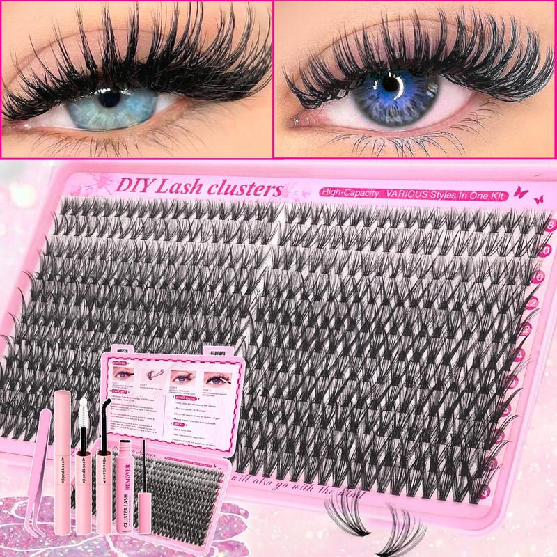Individual False Eyelashes Kit, 1 Box Mixed Length D Curl with Lash Bond and Seal, Remover & Tweezers, Natural, Dense, Fluffy Eye Makeup Accessories, False Eyelashes Extensions for Women
