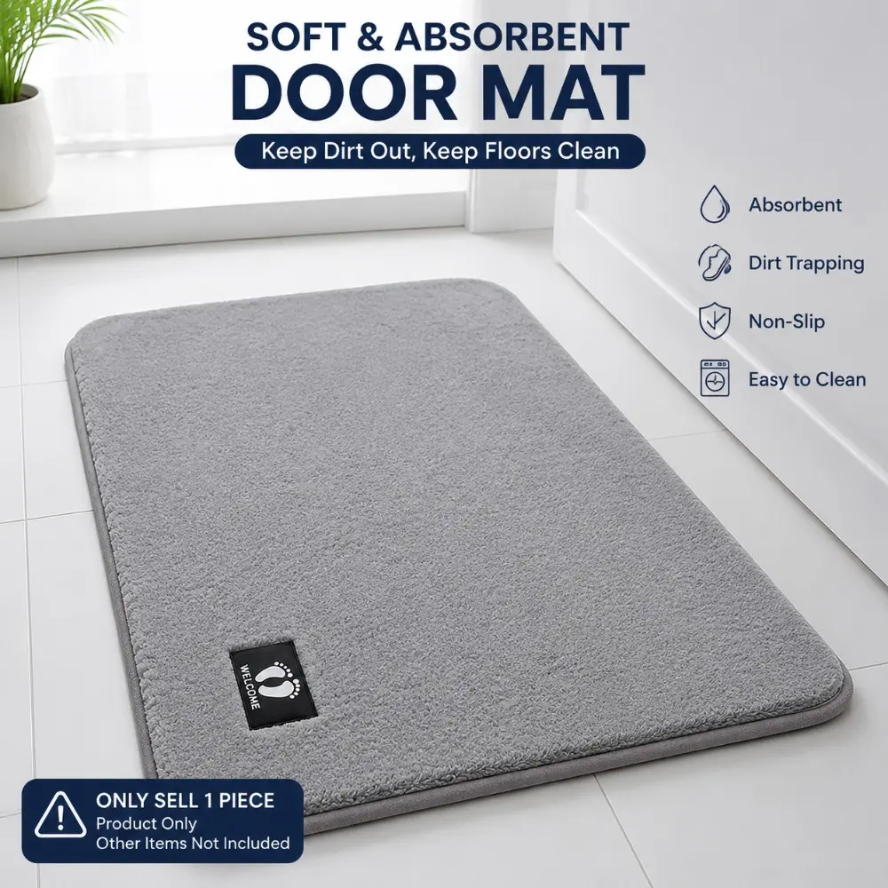 Absorbent Dirt Trapping Door Mat, Heavy Duty Non Slip Floor Mat, Waterproof Pet Feeding Mat for Dogs & Cats, Indoor Outdoor Rug for Entryway, Kitchen, Bathroom & Home