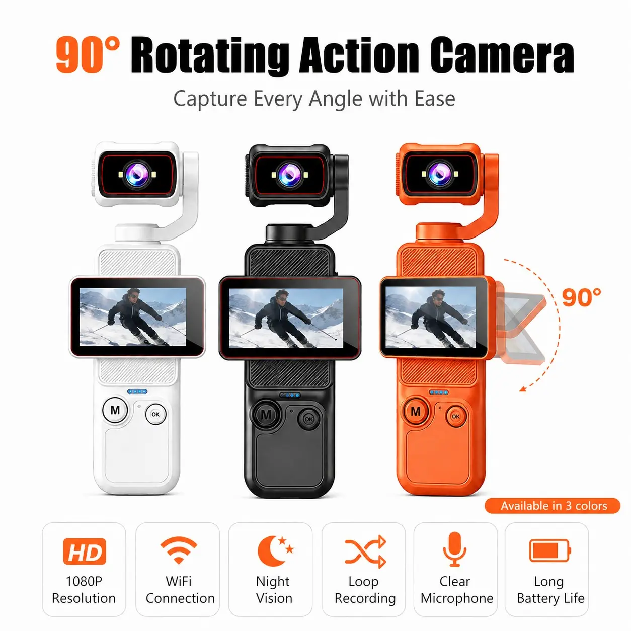 Electric Rotating Lens Camera, Vlog Video Camera, 6x Zoom Portable Pocket Camera, WiFi Transfer, Night Vision, Ideal for Youtube Tiktok Creators, Vlogging Camera Recorder