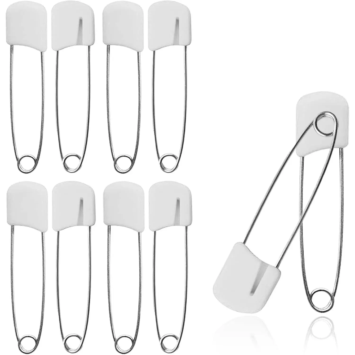 10 Pack White Stainless Steel Cloth Diaper Pins - Traditional Safety Pins(Gift)