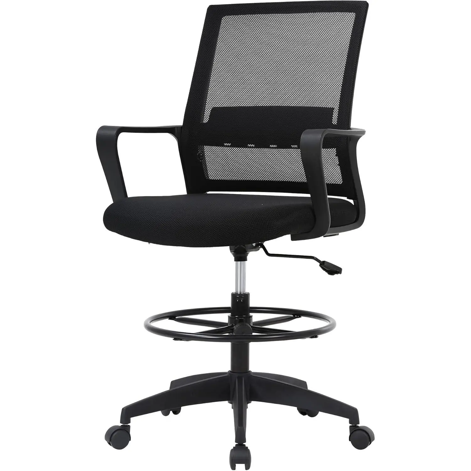 Drafting Chair | Black | Tall Office Chair with Adjustable Seat Height & Footrest, Ergonomic Mesh Back, Lumbar Support, 360 Degree Swivel Rolling Wheels | for Workspaces & Home Office