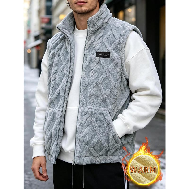 Men's Plush Vest, Winter Stand Up Collar Sleeveless Camisole, Zipper Open Collar Stand Up Collar Design, Thick Sleeveless Jacket, Suitable for Daily Casual Wear and Outdoor Activities, Christmas Gift