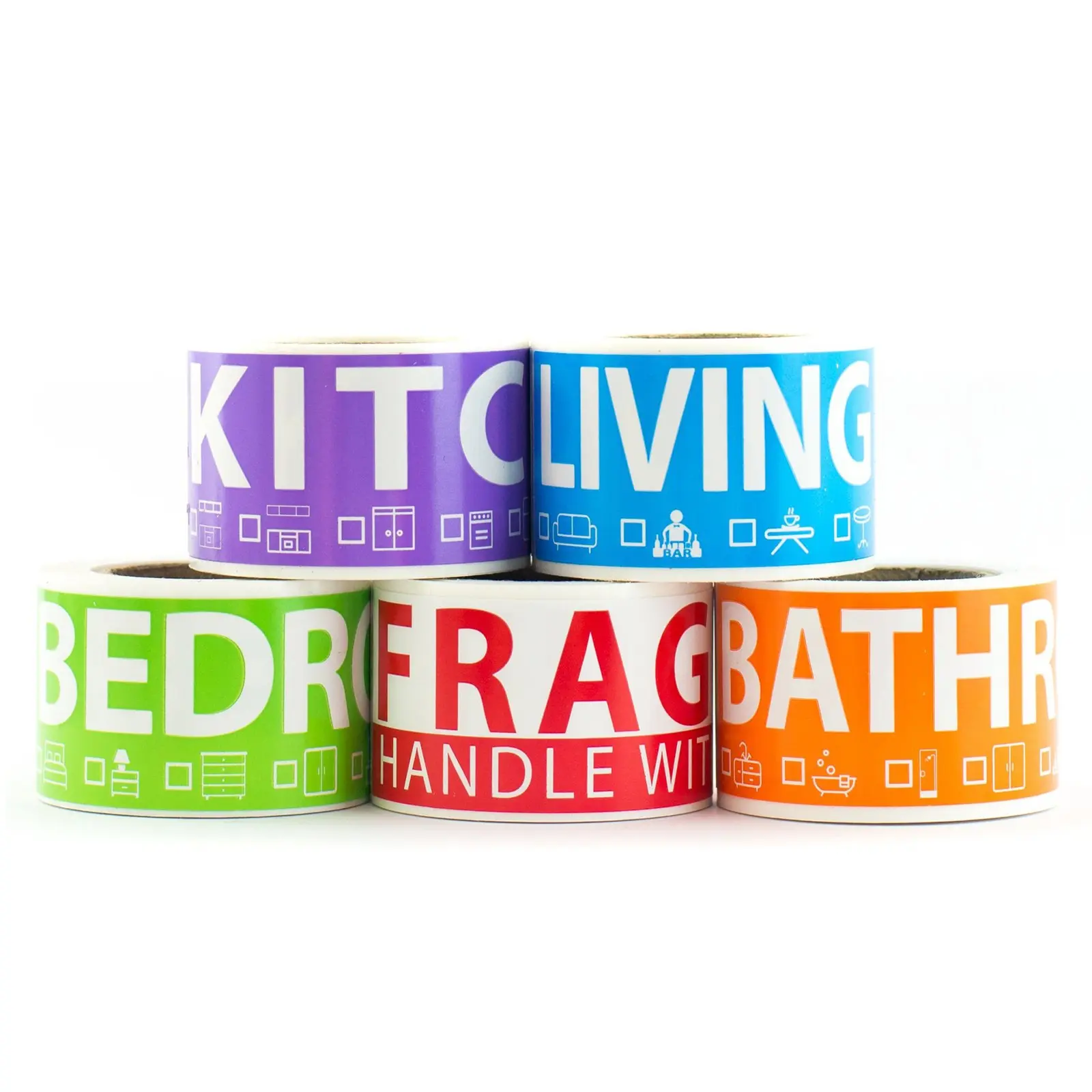 250pcs Moving Labels for Single Bedroom House, 5 Color-Coded Rolls, 50pcs Each, Ideal for Moving Boxes, Closet Boxes, Apartment Stickers