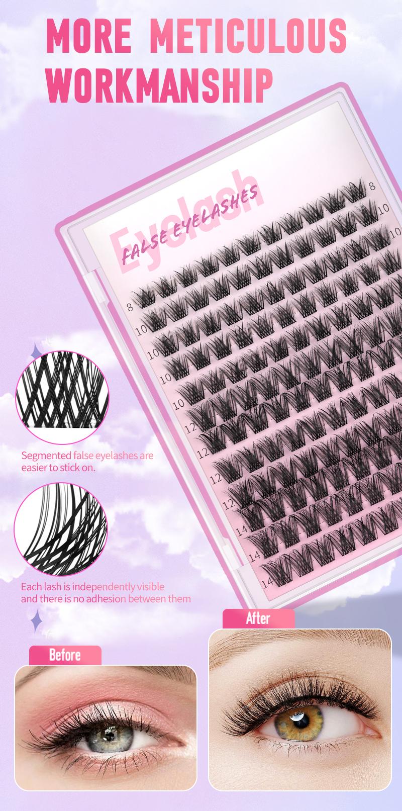 Sulfuras New Lashes Short Fairy Venus with Invisible Band Lashes Wispy Lash Clusters Individual Lashes 8-14MM Natural Waterproof for Girls DIY Cluster Eyelash Extensions Long Lasting Manga Makeup Cosmetic Springtok Gift