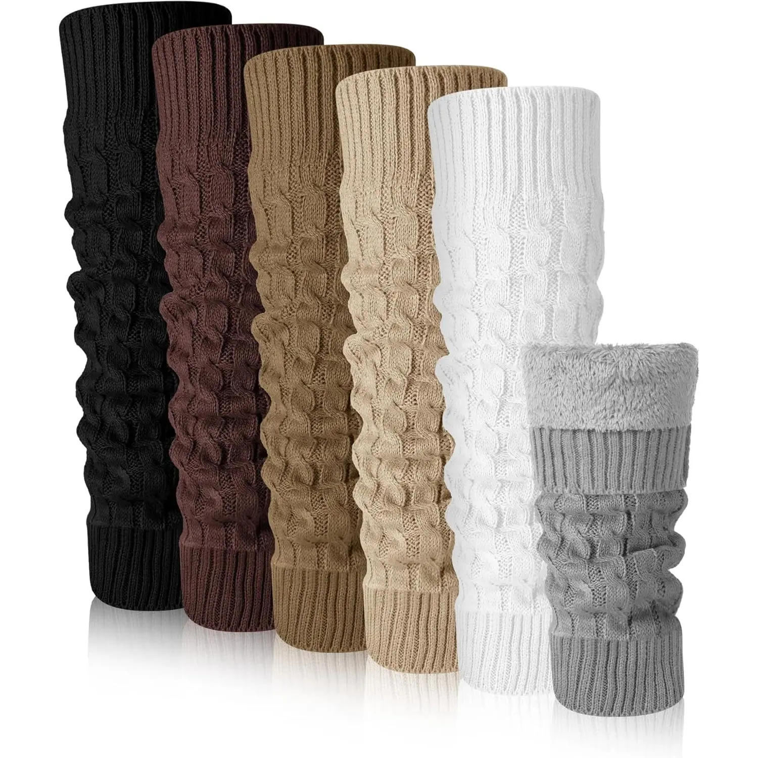 6 Pairs Winter Fleece Lined Leg Warmers for Women Thick Knit Warm Knee High Boot Leg Warmers for Cold Weather