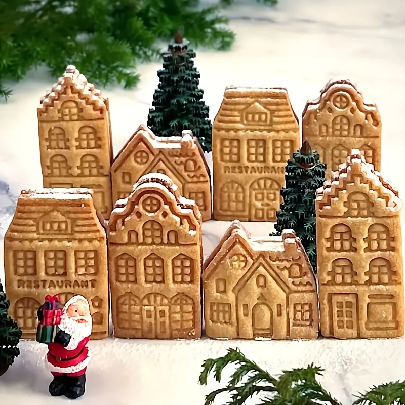 4pcs Christmas Gingerbread House Pattern Cookie Molds Cake Stamps Frosting Cake Decorations Baking Tools Kitchen Accessories Back-to-School Essentials.