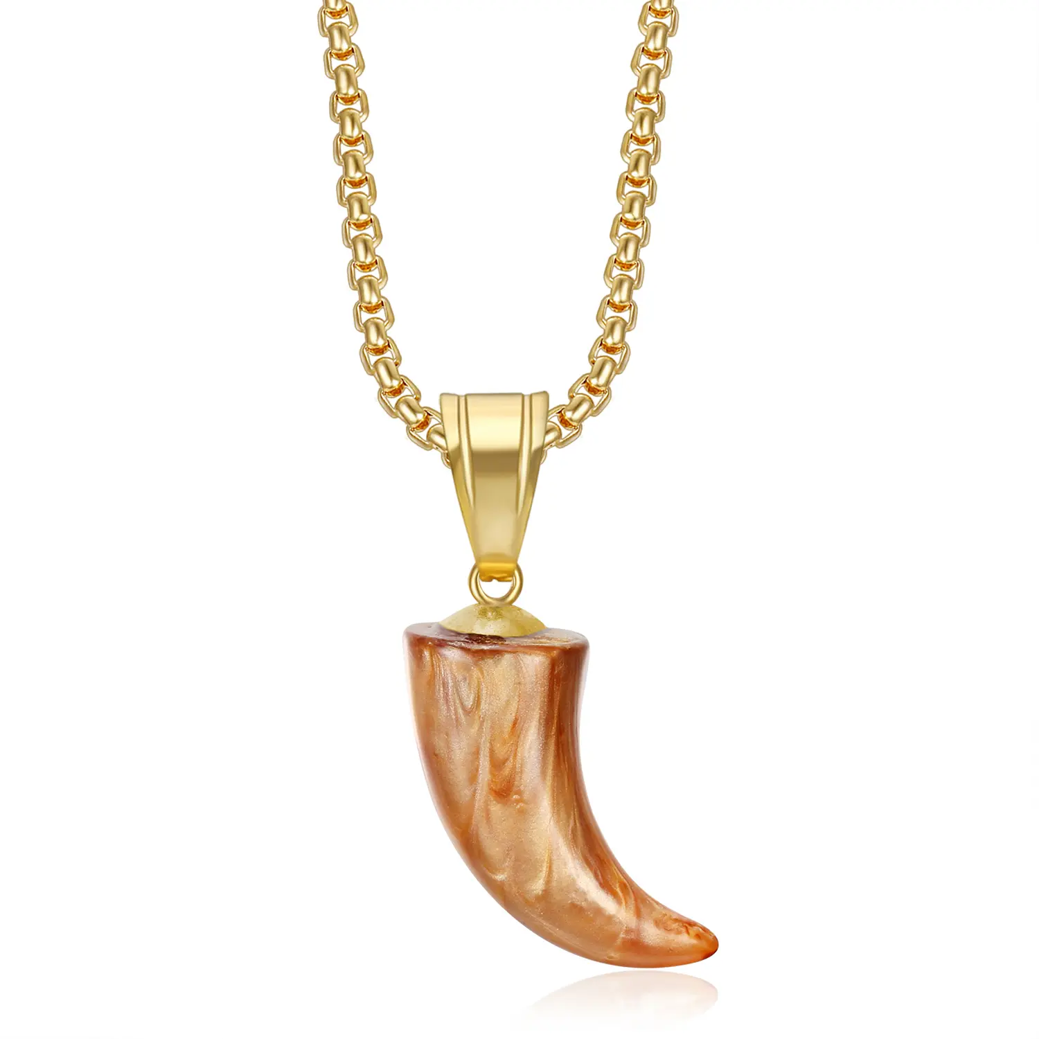 18K Gold Plated Tiger Tooth Pendant Punk Rock Stainless Steel Necklace for Men Women, 24 Inch Chain Hip Hop Animal Jewelry Gift