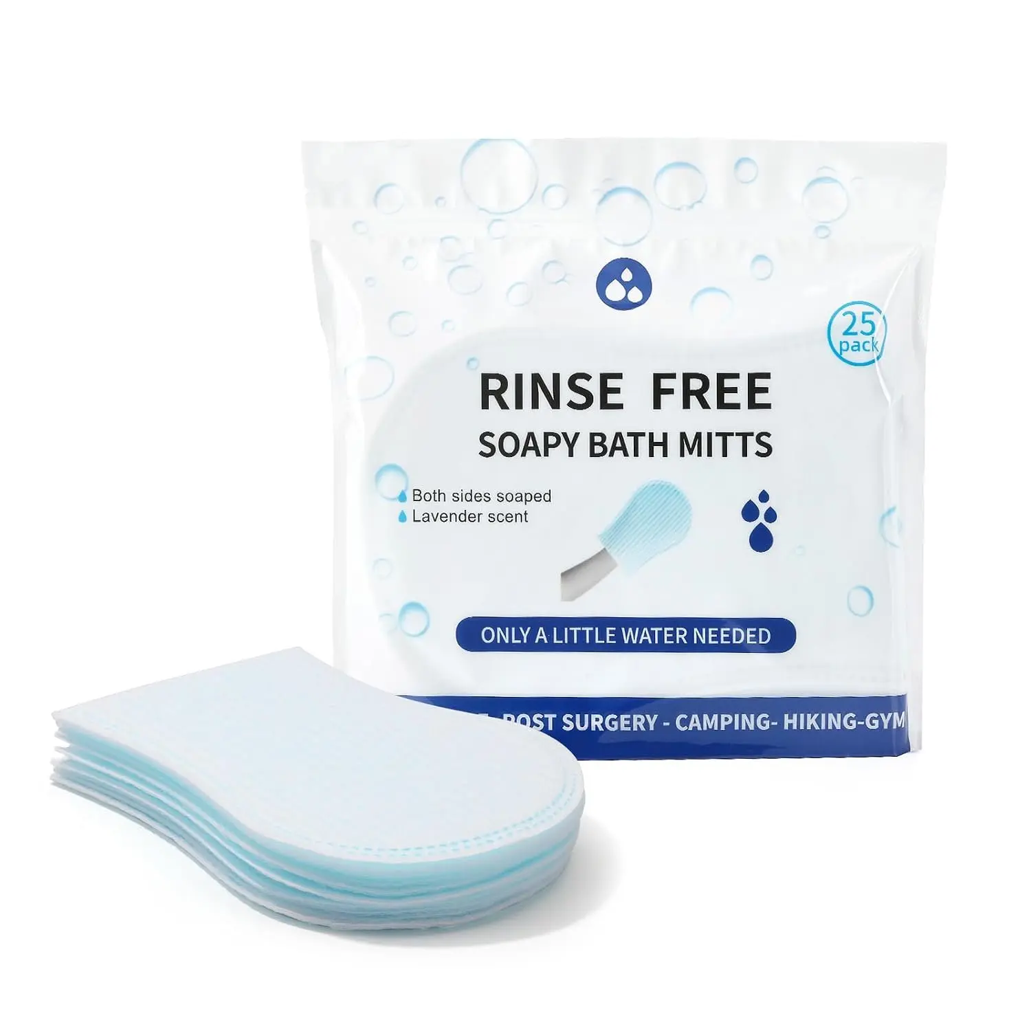 - Rinse Free Bath Sponges Mitten-Shaped, Wipes Pre-soaped & Dry, wipes for adults bathing no rinse,for  The , Injured,for Adult Traveling, Camping (25 Pack)