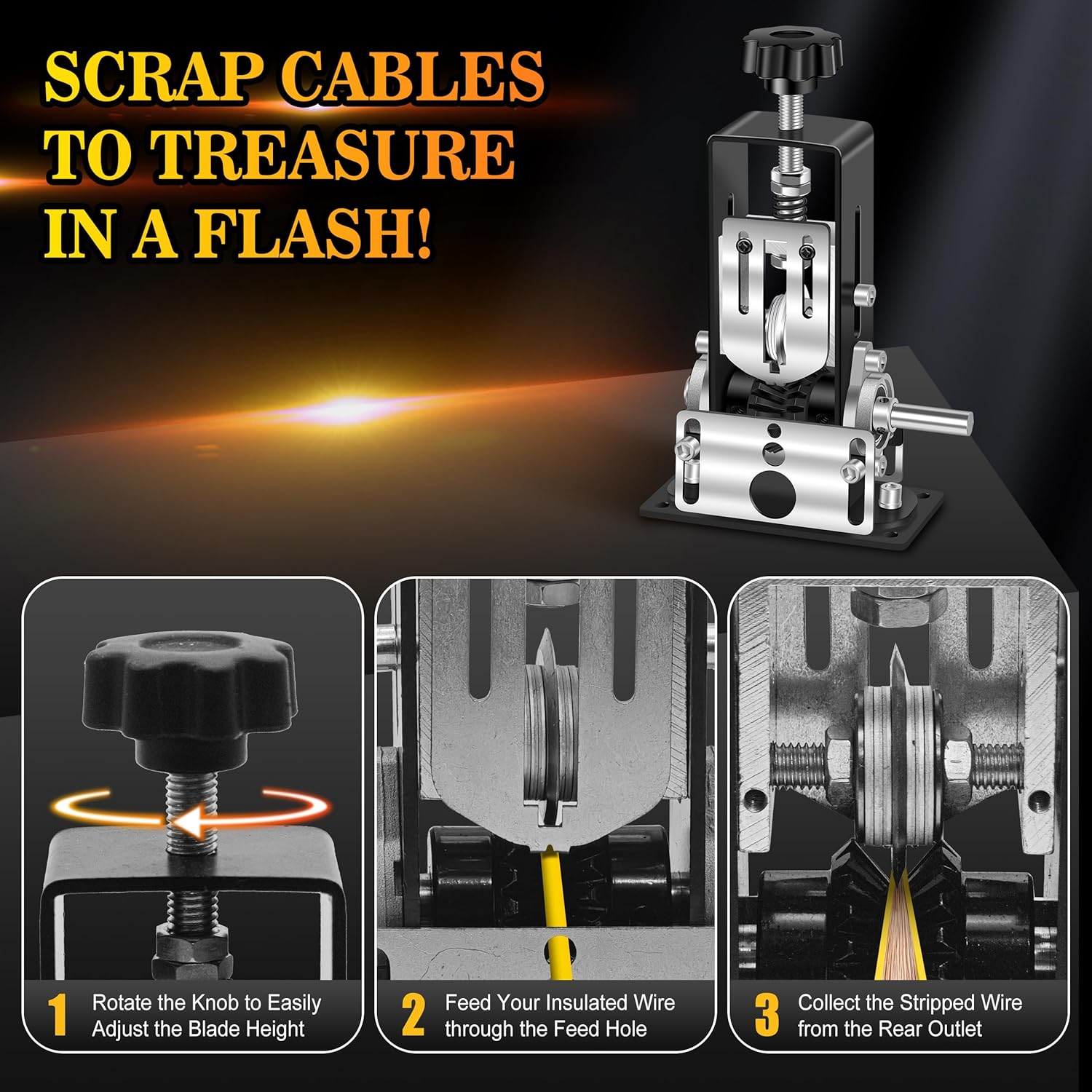 Manual Wire Stripper Machine, 1 Set Adjustable Wire Stripper Machine, Drill Powered Cable Wire Peeler Stripping Tool for Scrap Copper Wire Cable Recycling