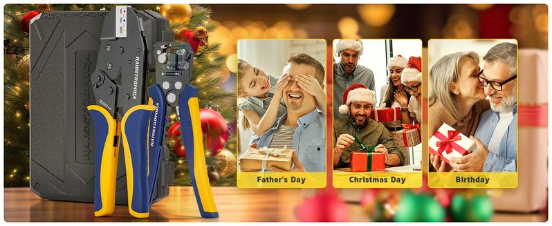 6 in 1 Crimping Tool Kit and Wire Stripper, Ratcheting Wire Crimper with 6 PCS Interchangeable Dies for Heat Shrink,Non-,Ferrule,Open Barrel,Connectors, men tool gifts