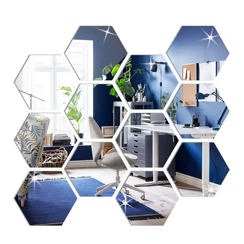 24pcs Hexagonal Mirror Wall Stickers, DIY Removable Mirror Decals, Easy Installation, Multiple Colors, Living Room Decor, Classic Home Accessories