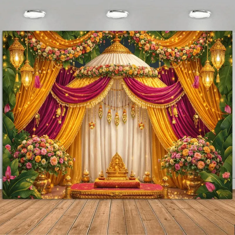 Indian Lantern Festival Prints Synthetic Polyester Tapestry - Durable Lightweight Home Decor Wall Hanging, Baby Shower, Engagement Background for Casual Events, Live Streams