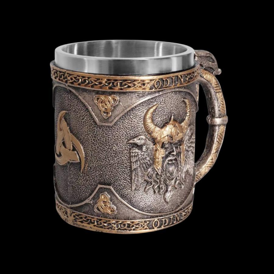 Vintage Odin Pattern Coffee Mug, 1 Count Stainless Steel Double Wall Insulated Mug with Handle, Drinking Cup for Home Office Use