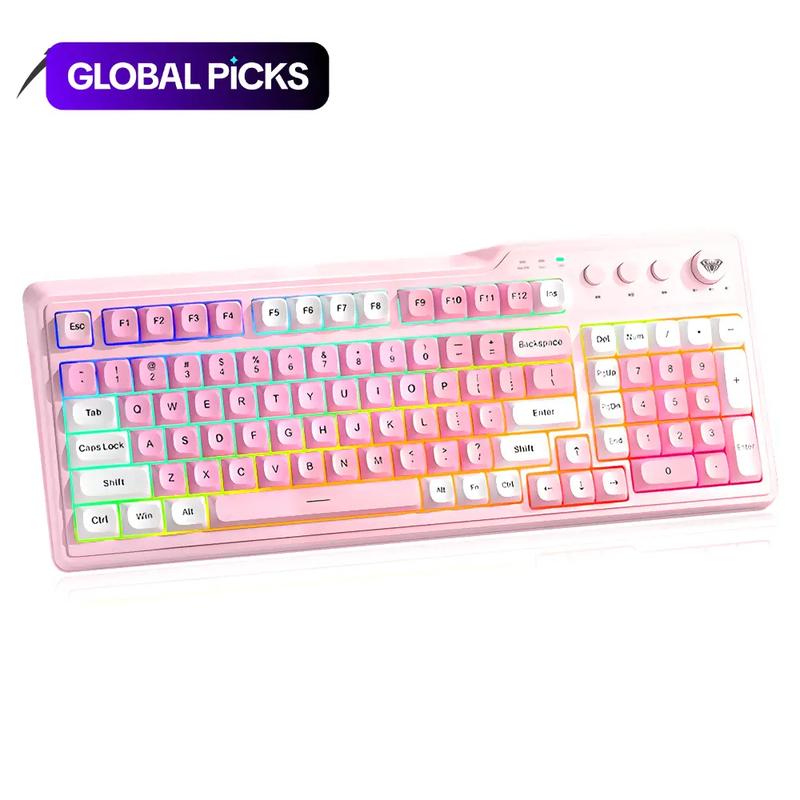 AULA F3099 Wireless Rechargeable Keyboard with RGB Lighting, Ergonomic Design Keyboard for Computer & Office Use#TOP PICKS