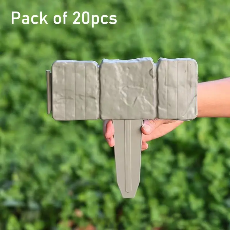 Pack of 20pcs Garden Edging Border, No Dig Landscape Edging Stakes, Interlocking Plastic Garden Fence, Outdoor Decorative Lawn Divider for Flower Bed, Yard, Pathway, Plant Border