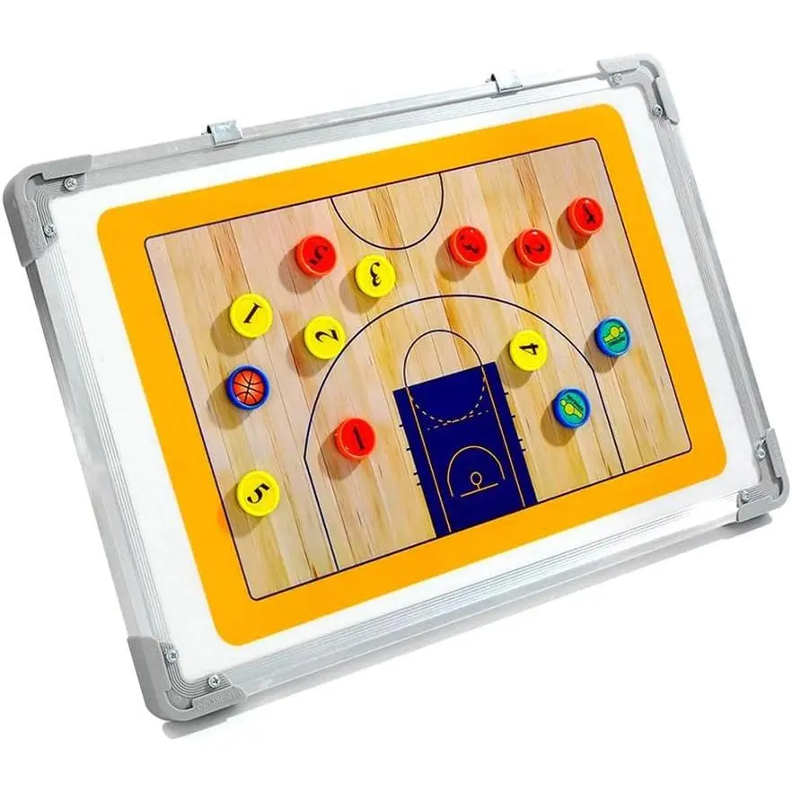 Double-Sided Basketball Coaching Board Portable Tactics Dry Erase Board w/Adhesive Markers Half & Full Court Play Diagramming