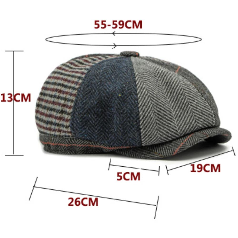 HT4612 Beret Cap Men Women Spring Autumn Wool Beret Hat Patchwork Plaid Ivy Octagonal Flat Cap Male Female Artist Painter Berets