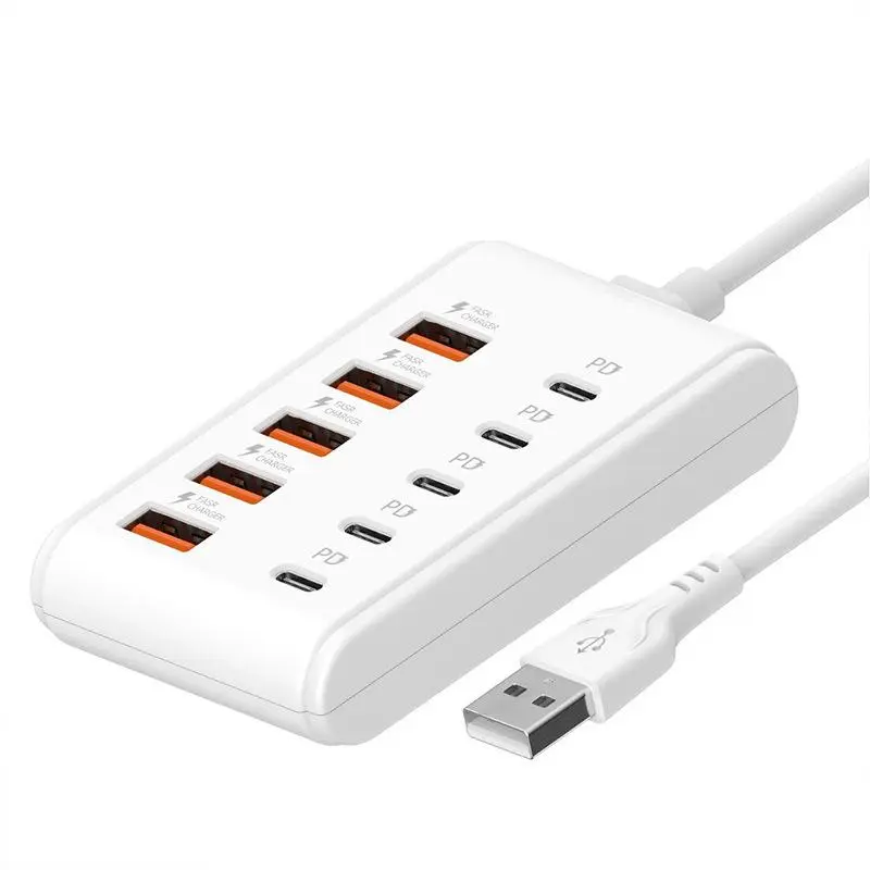 10 Port USB Fast Charging Station, 5 Type-C PD + 5 USB-A Ports, Ideal for Laptops Tablets, Multi-Device Power HUB, Workspace Organizer