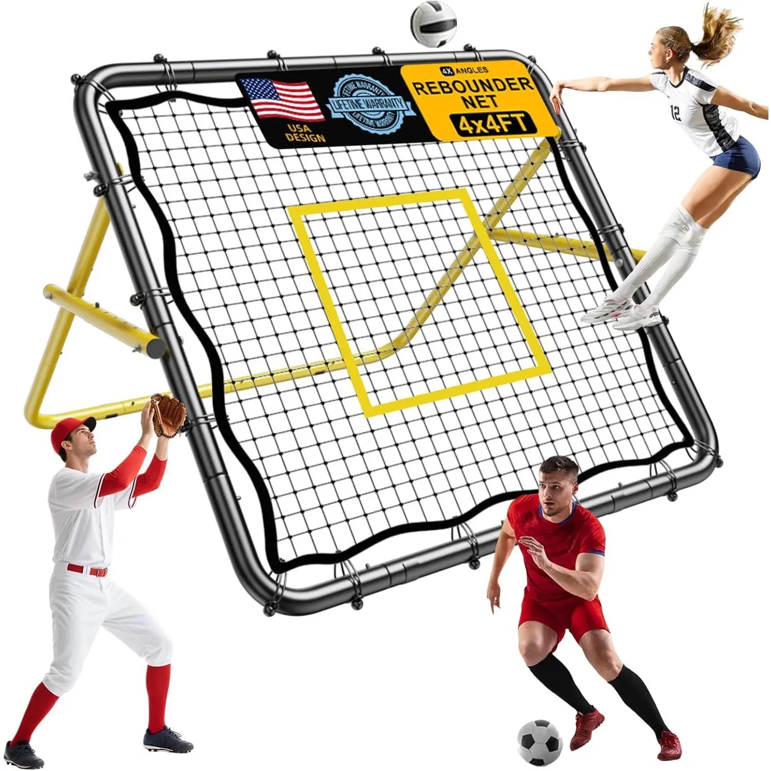 Adjustable Volleyball Rebounder Net 7x4FT/4x4FT– Bounce Back Practice Equipment for Volleyball Spike, Serving Trainer for Lacrosse Training, Ideal for Outdoor Indoor and Backyard Training