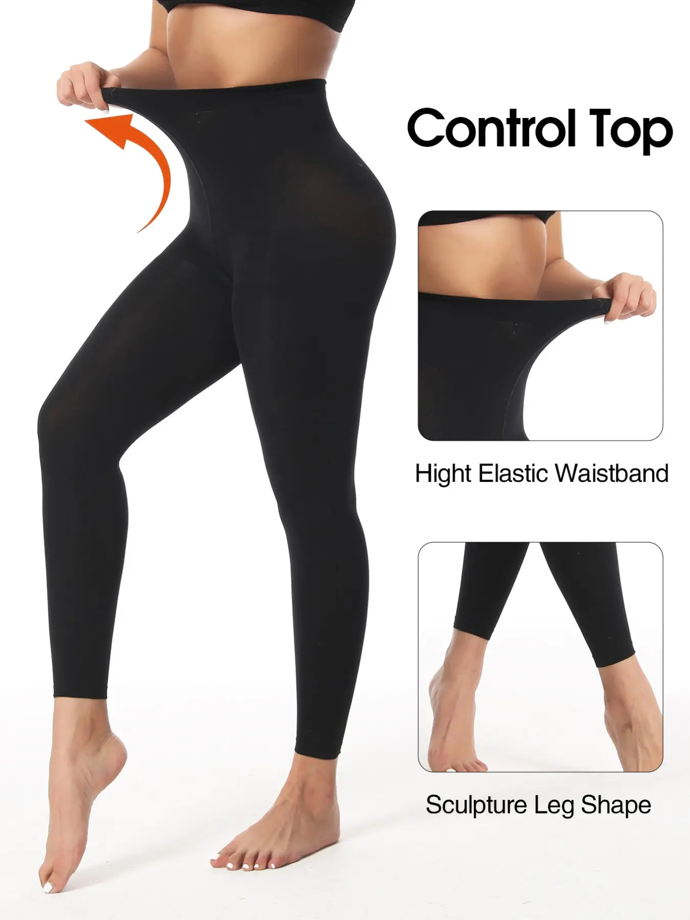 2-Pack Women's Seamless Control Top, 40D Semi-Transparent Ballet Panties, Ultra Soft Stretchy, Anti-Slip Design, Basic, Ideal for Dresses