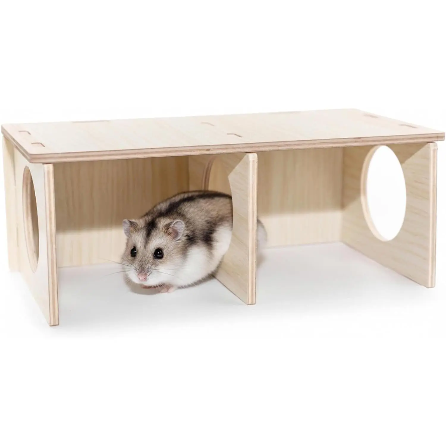 Hamster Peep Tunnel 2-Chamber Wooden Hamster Hideout Water-Resistant Platform for Dwarf Hamsters and Small Pets 8.3" x 4.3" x 3.1"