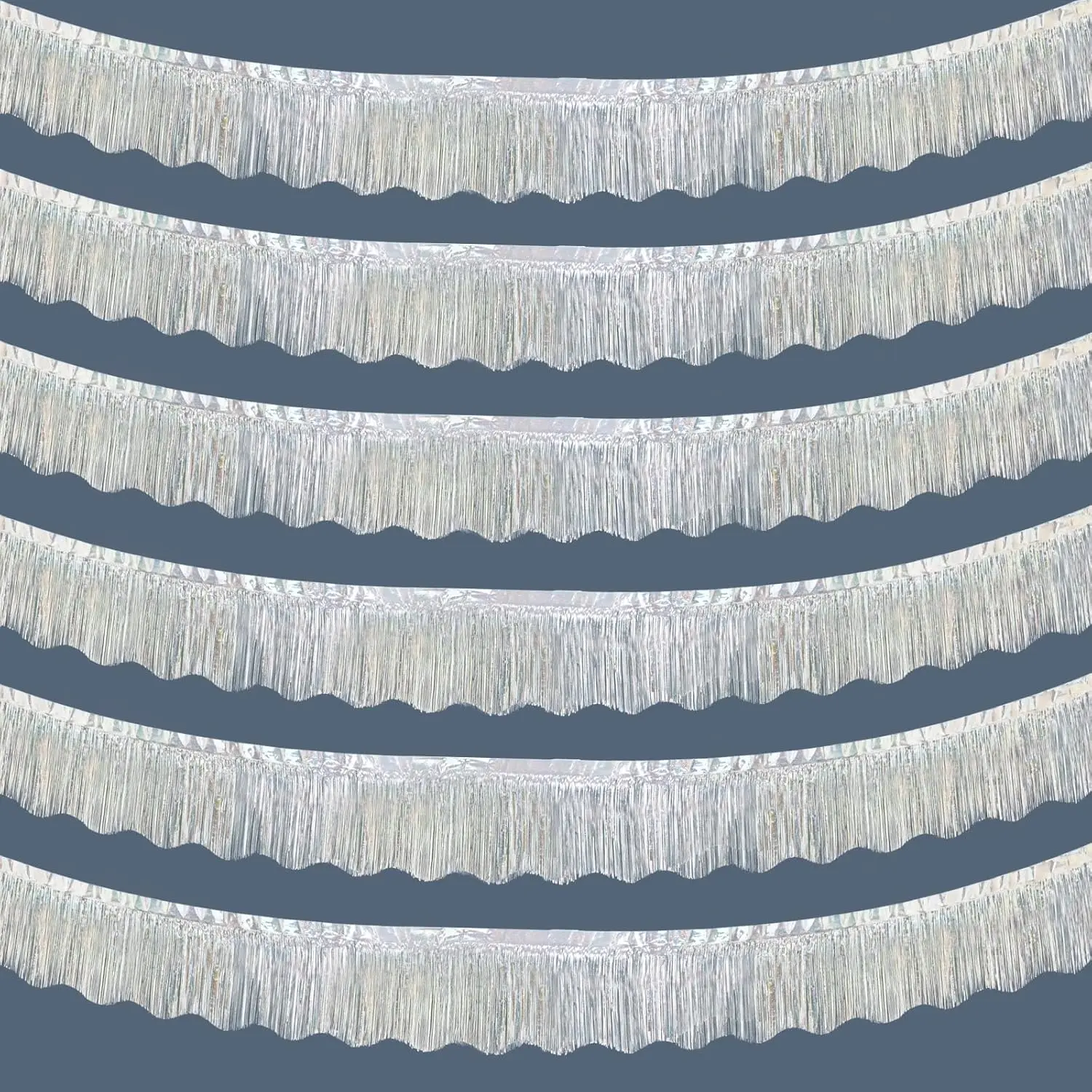 6-Pack 59Ft Silver Foil Fringe Garland Streamers, Shiny Finish Fringe Curtain Wall Hanging Banners for Wedding, Christmas Party Decorations (Home Supplies)
