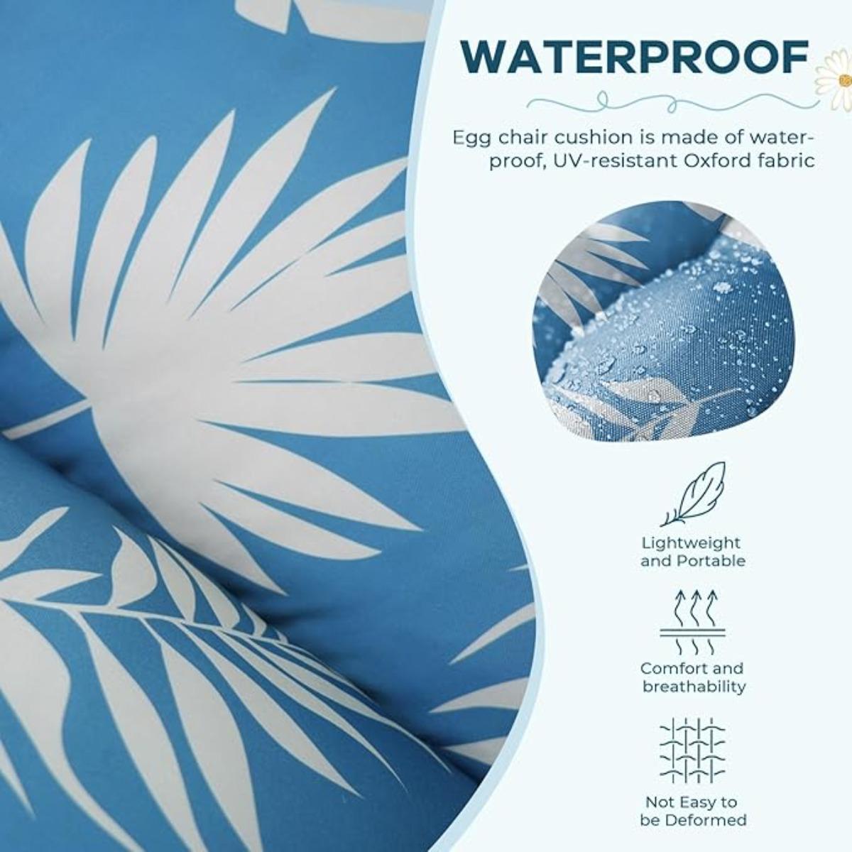 Waterproof Egg Chair Cushion Replacement Outdoor Hanging Chair Cushion 47x35x7 Inches Thicken Egg Chair Cushions with Ties