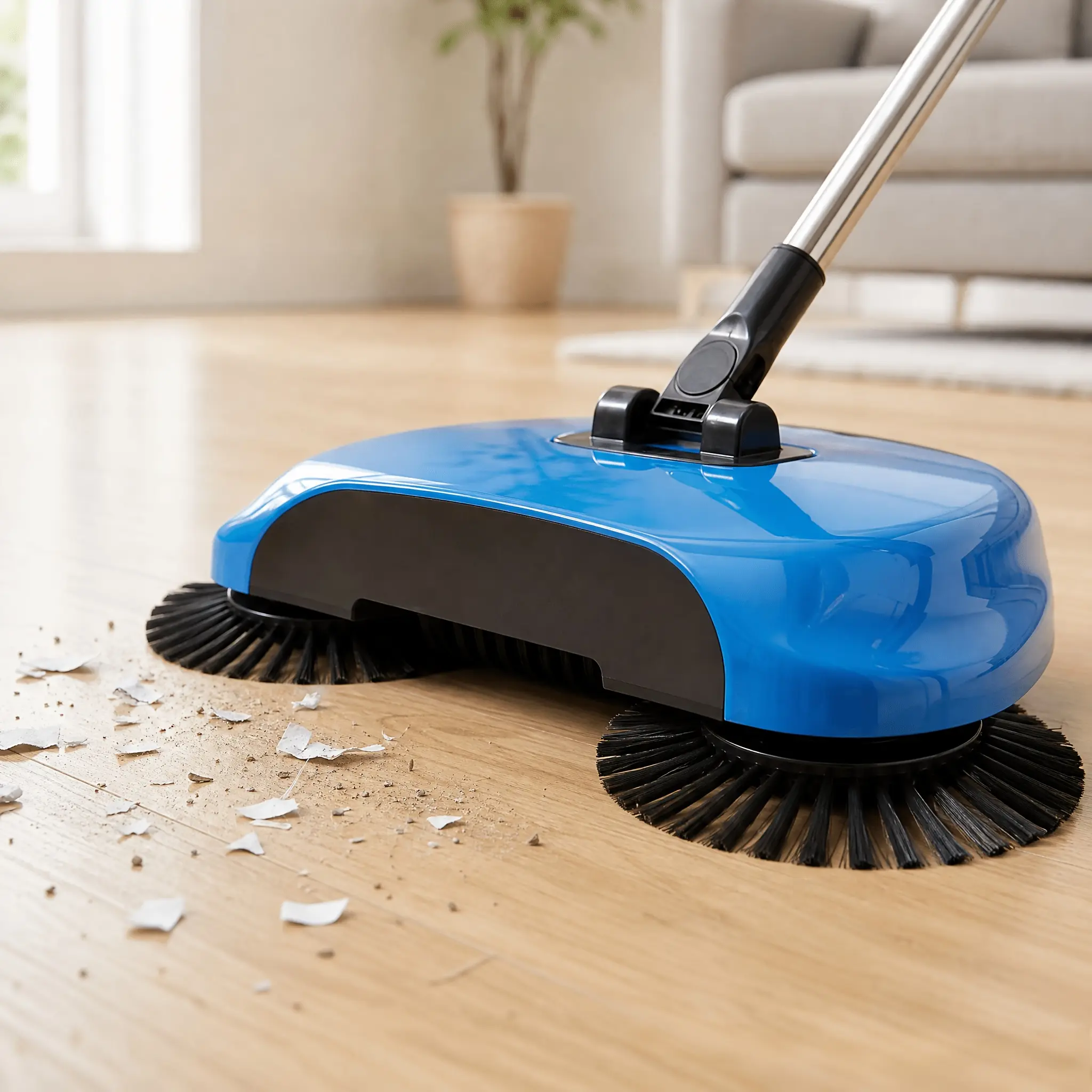 3-in-1 Non-Electric Pet Hair Broom & No-Bend Dustpan Set - Lightweight Hand-Push Spin Floor Sweeper with Foldable Stainless Steel Handle, Easy Storage for Home Cleaning Traditional Steel Traditional